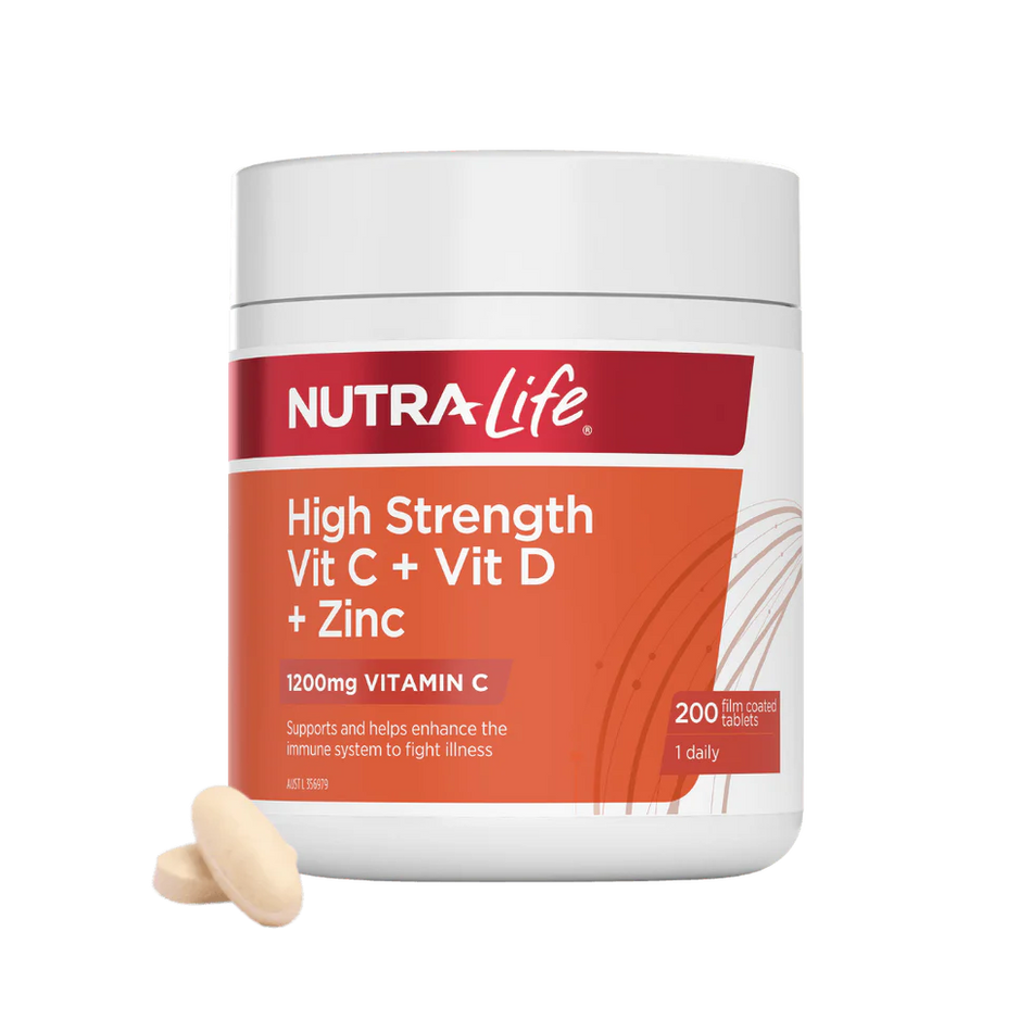 High Strength Vitamin C + D + Zinc 200 Tablets