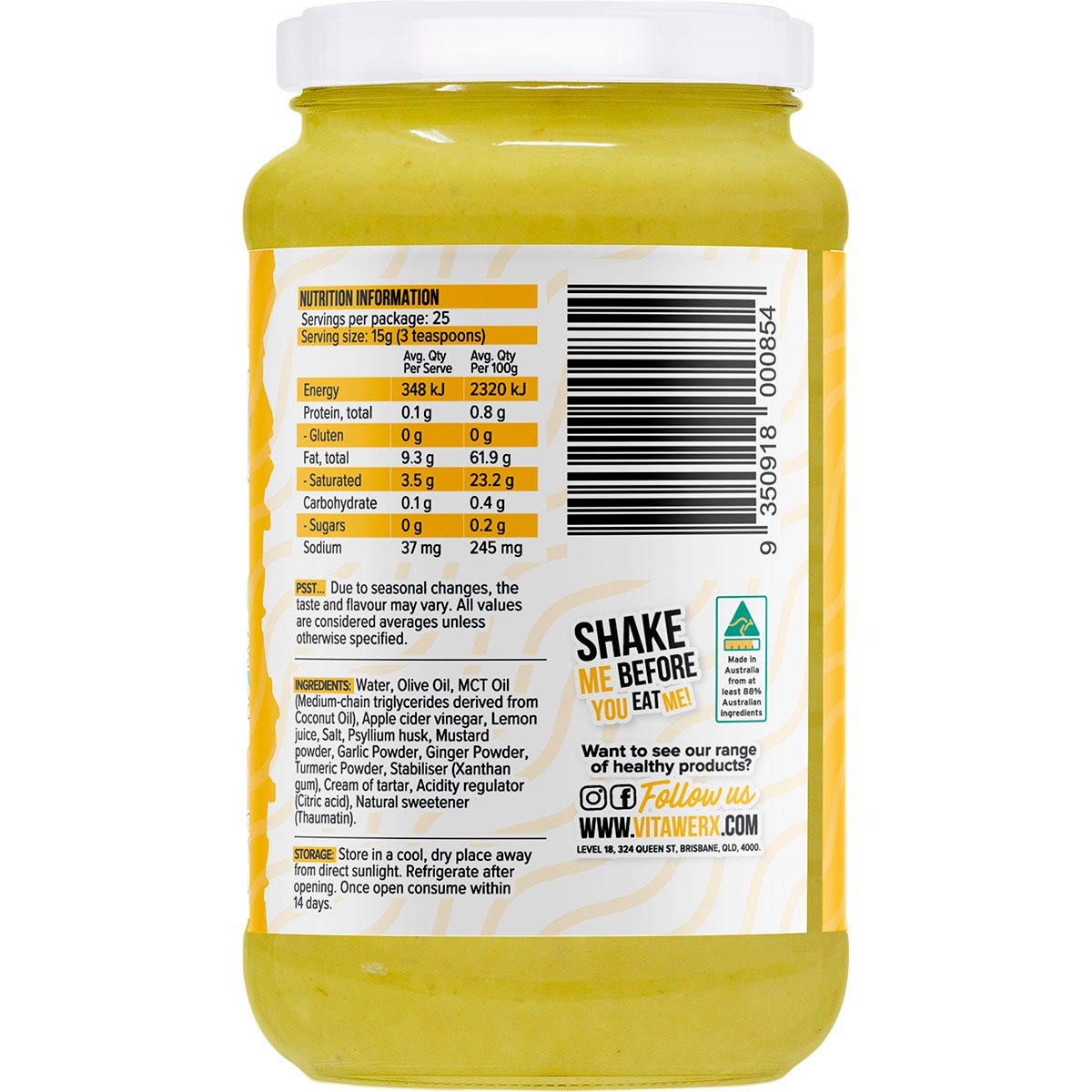 Vitawerx Keto Mayo Living On The Edge Turmeric, Ginger & Garlic 375ml