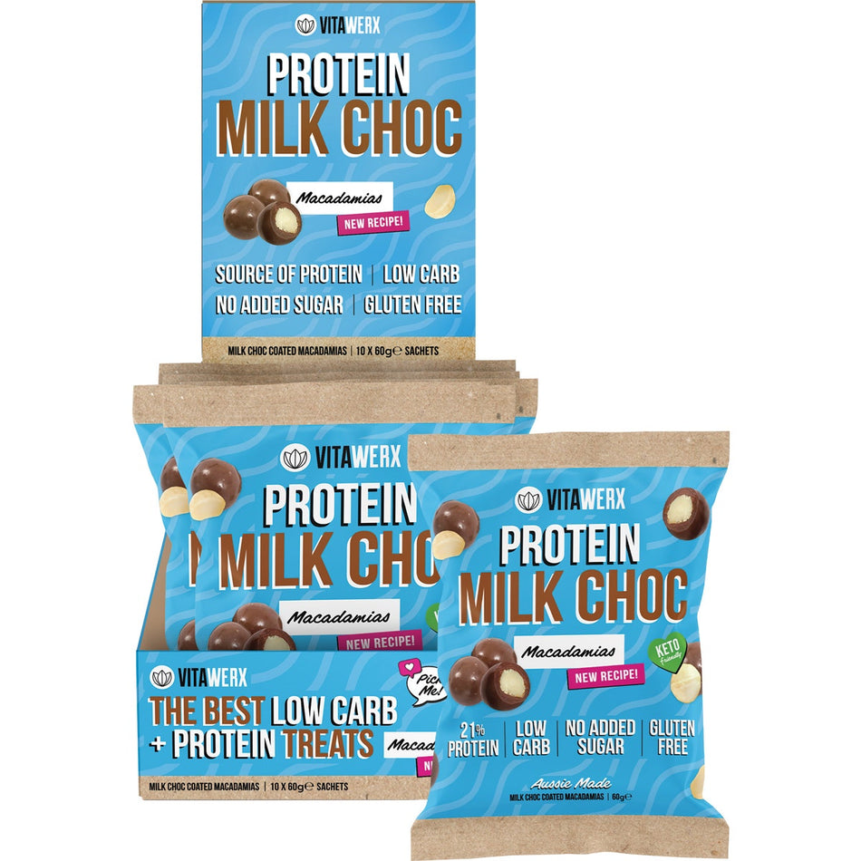 VITAWERX Protein Milk Chocolate Coated Macadamias 10x60g