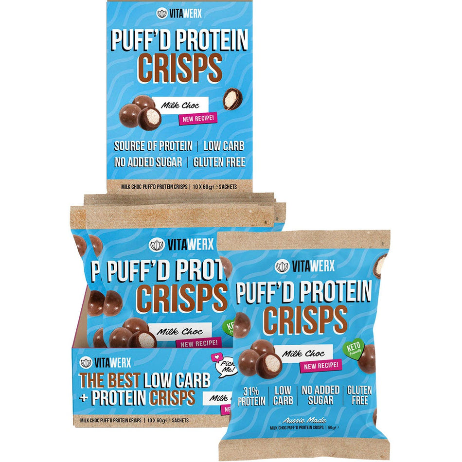VITAWERX Puff'd Protein Crisps Milk Choc 10x60g