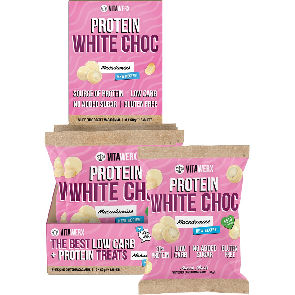 VITAWERX Protein White Chocolate Coated Macadamias 10x60g