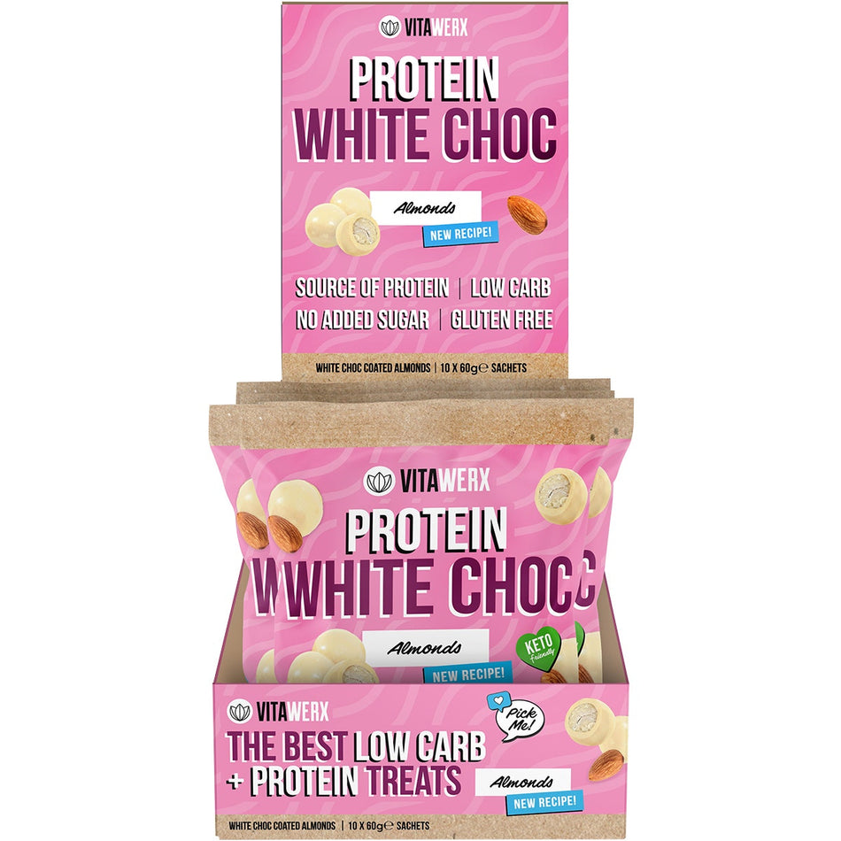 Vitawerx Protein White Choc Coated Almonds 10x60g