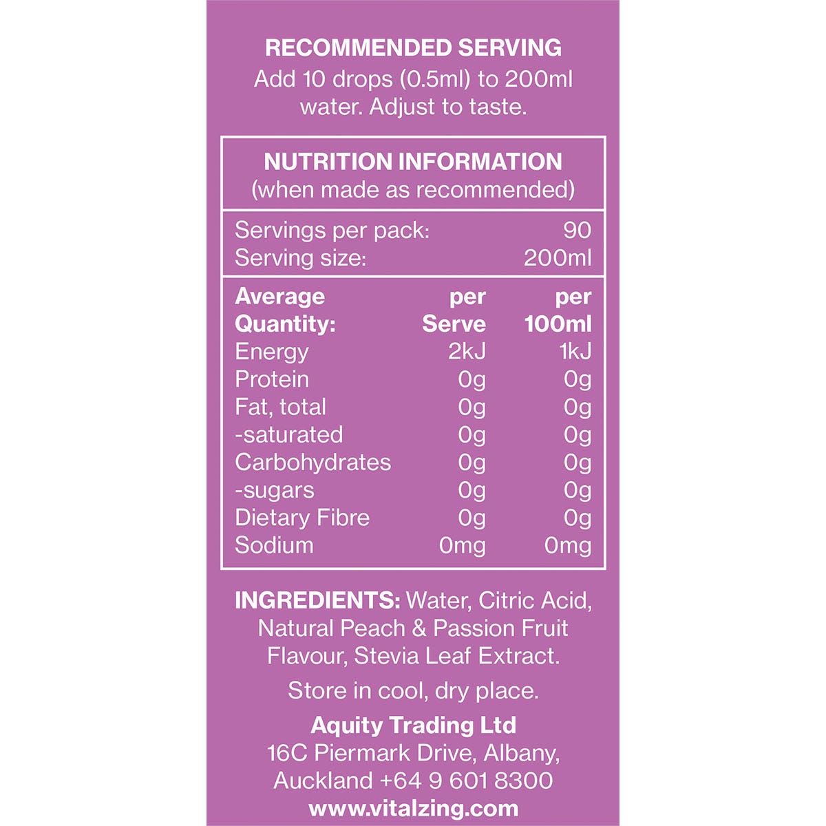 Vital Zing Water Drops Peach & Passionfruit 45ml