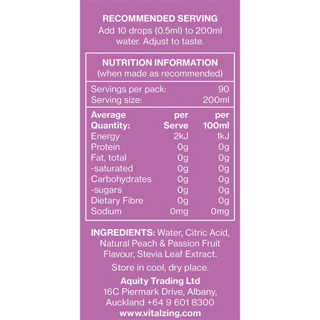 Vital Zing Water Drops Peach & Passionfruit 45ml