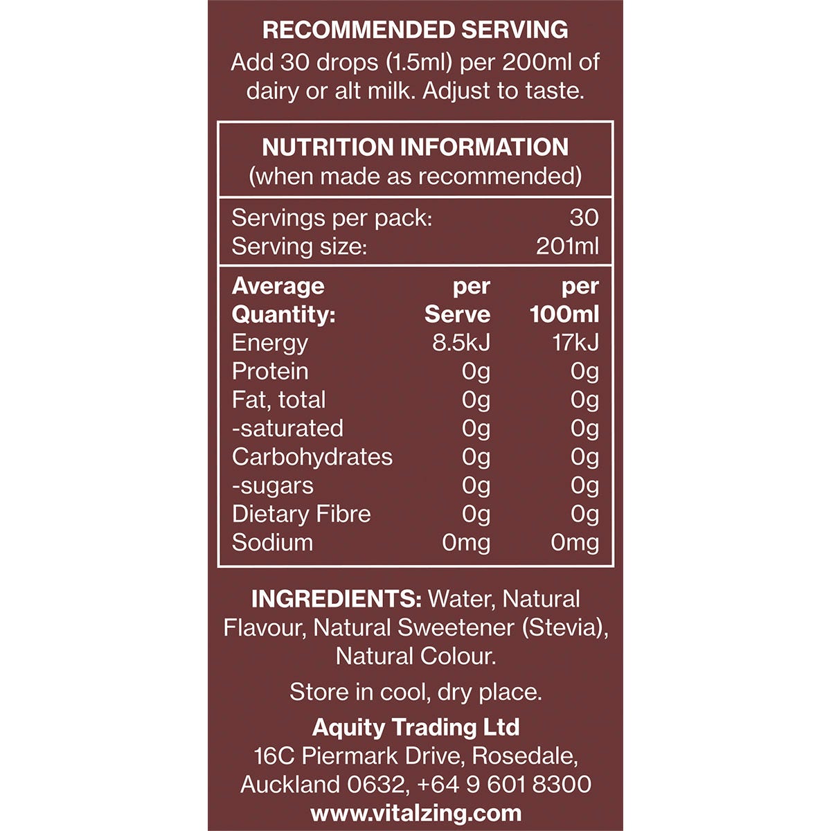 Vital Zing Milk Drops Chocolate 40ml