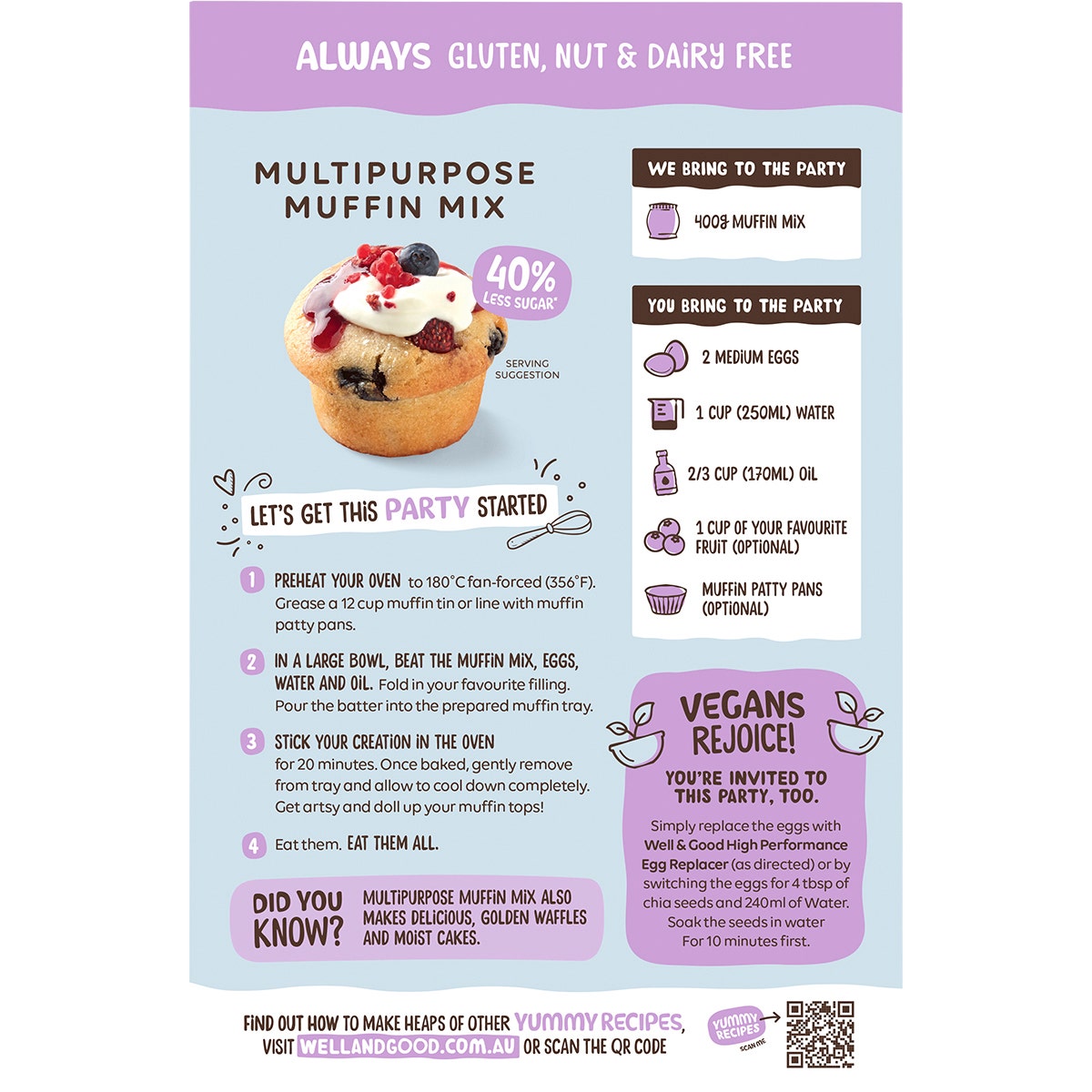 Well & Good Multipurpose Muffin Mix 40% Less Sugar 400g