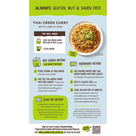 Well & Good Thai Green Curry with Low GI Rice 120g