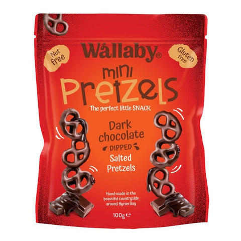 Wallaby Dark Choc Pretzels 100g (Pack of 8)
