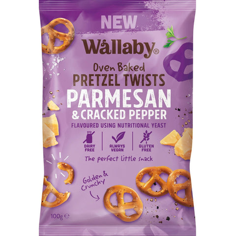 Wallaby Pretzels Parmesan&Cracked Pep 100g Pack of 6