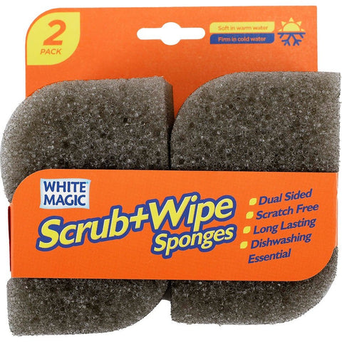 White Magic Scrub & Wipe Sponge 2Pk(Pack of 6)