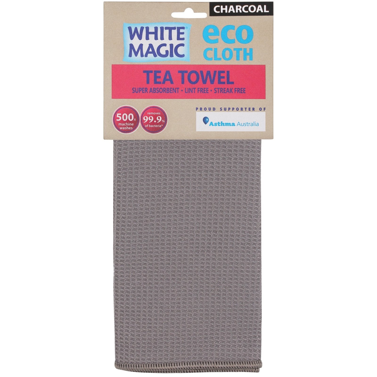 White Magic Eco Cloth Tea Towel Charcoal 1Pk Pack of 6