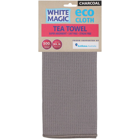 White Magic Eco Cloth Tea Towel Charcoal 1Pk Pack of 6