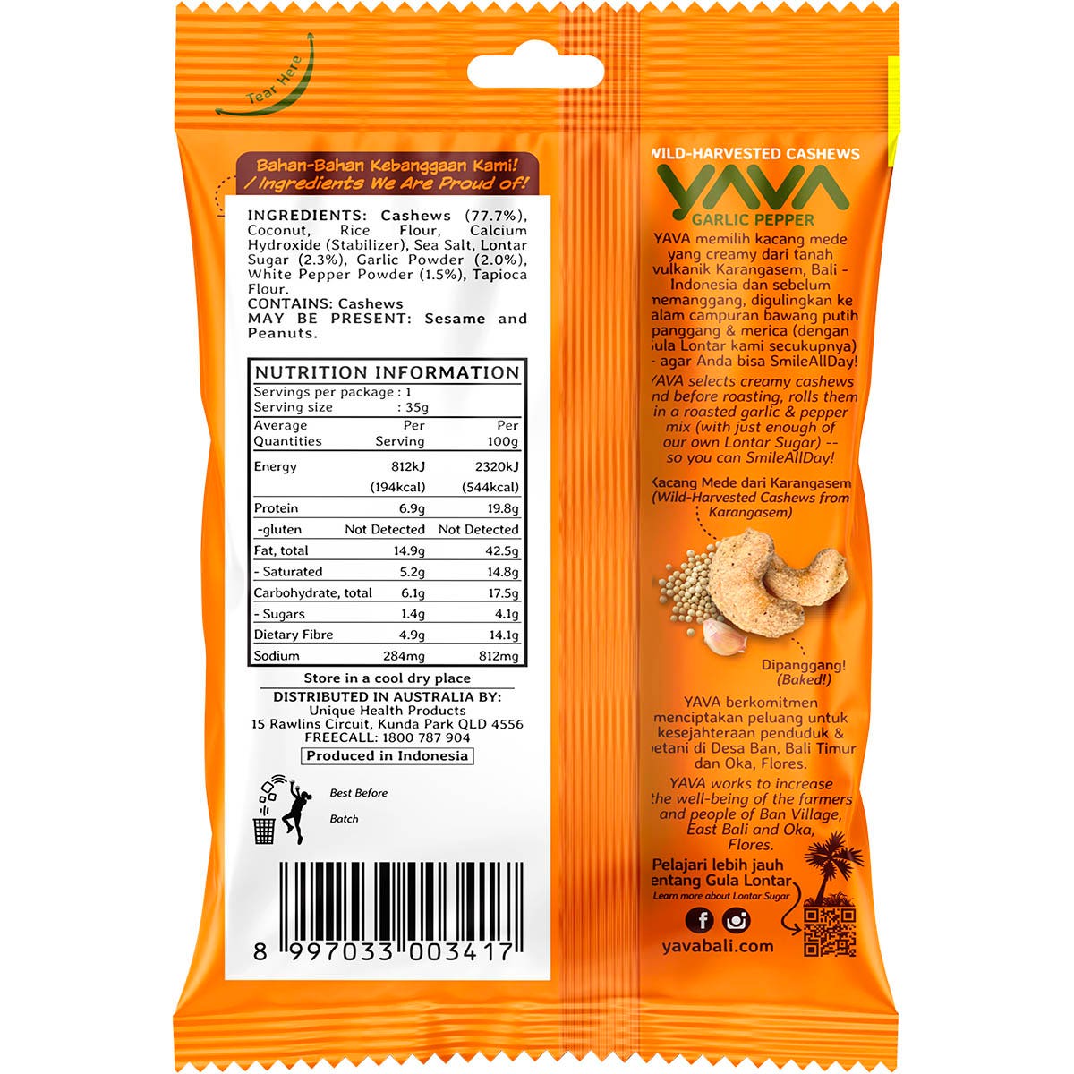 YAVA Wild-Harvested Cashews Garlic Pepper 10x35g