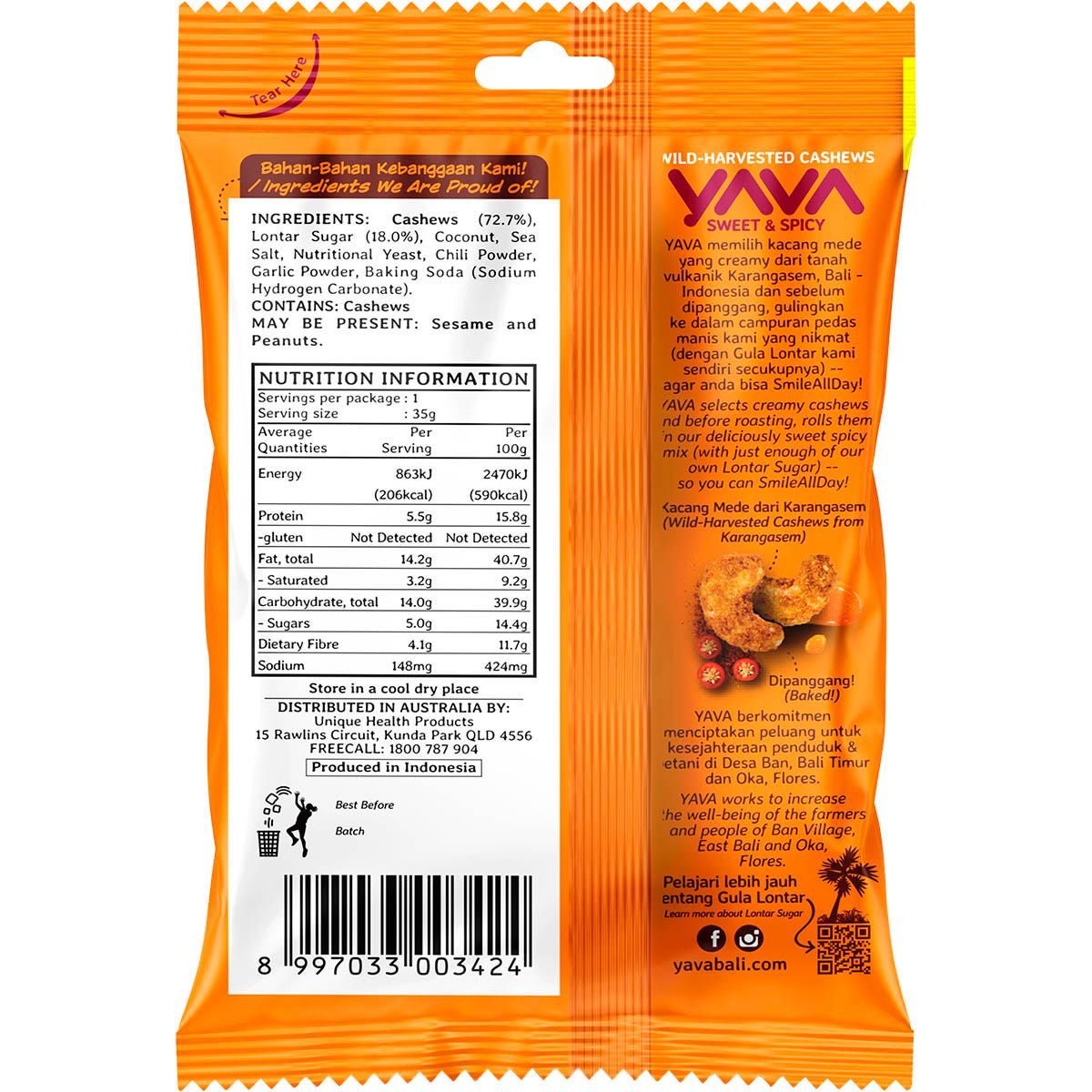 YAVA Wild-Harvested Cashews Sweet & Spicy 10x35g