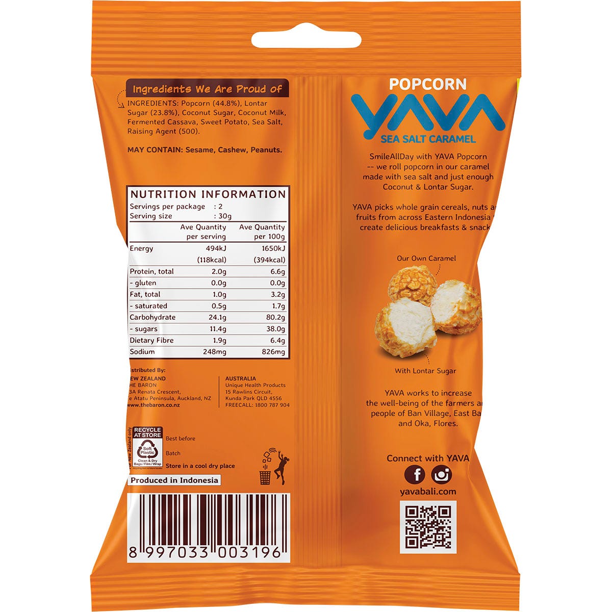 YAVA Popcorn Sea Salt Caramel 60g