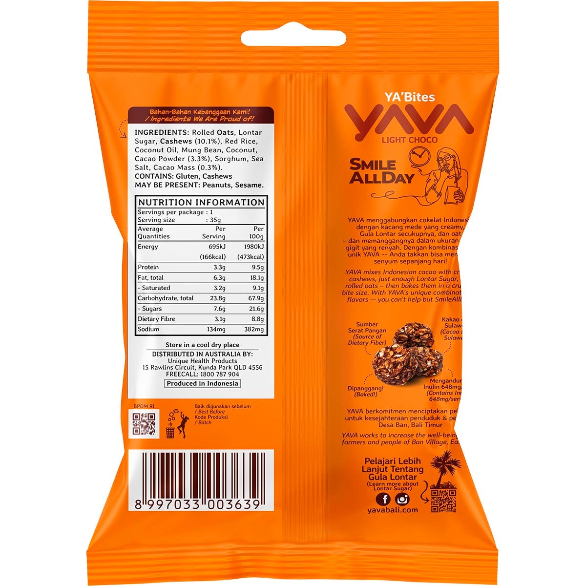 YAVA YA'Bites Granola Snack Light Choco 8x35g