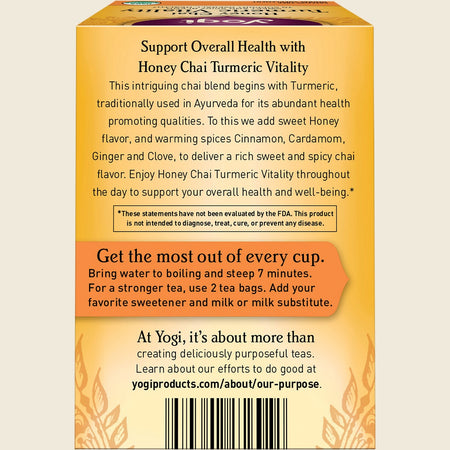 Yogi Tea Herbal Tea Bags Honey Chai Turmeric Vitality 16pk