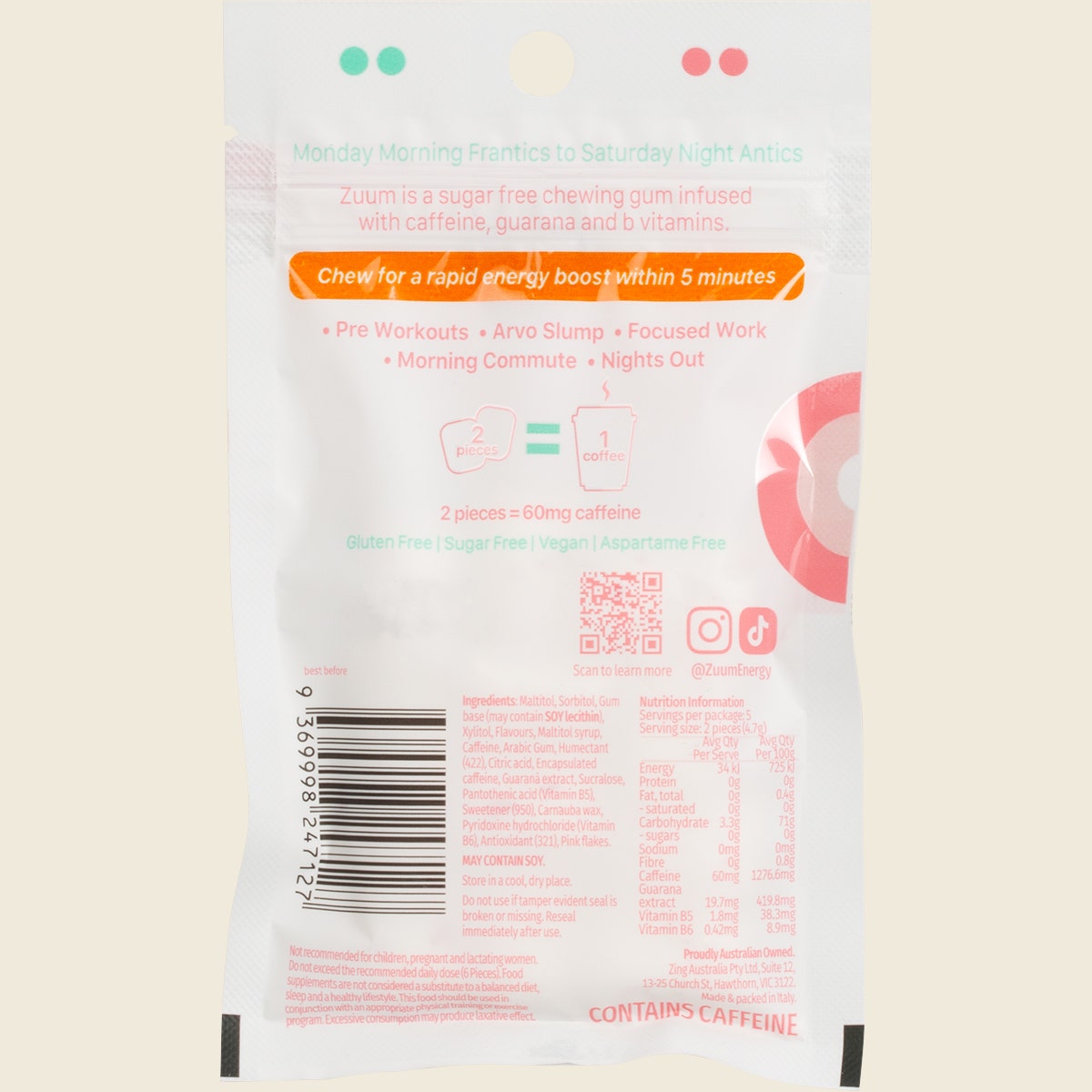 Zuum Energy Gum Watermelon 16x10pcs