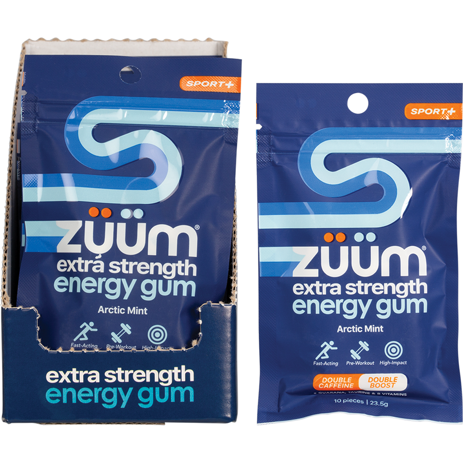 Zuum Energy Extra Strength Sport Arctic Mint Chewing Gum 10 Pack x 16 Pack