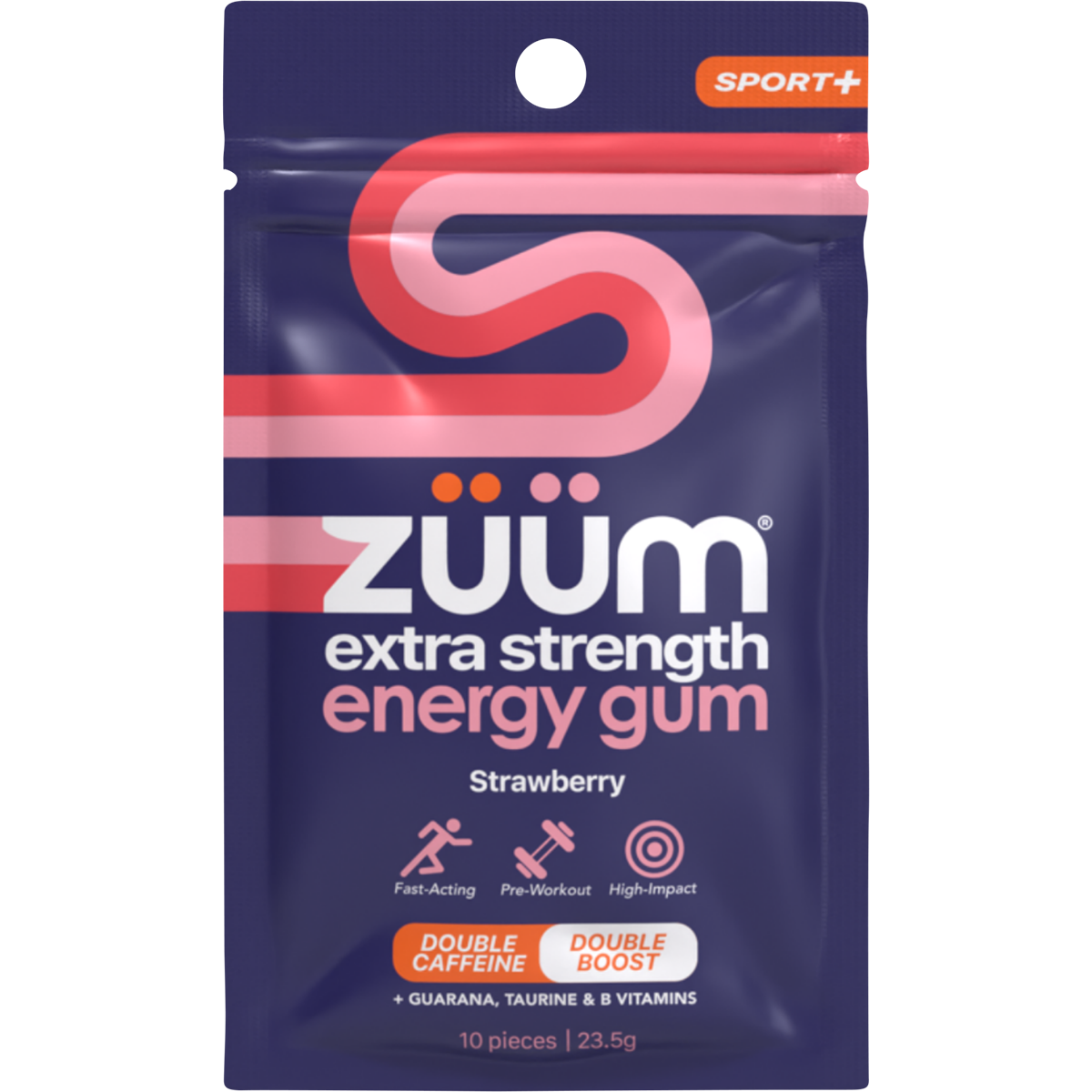 Zuum Energy Gum Extra Strength Sport Strawberry Hasta 16x10pcs