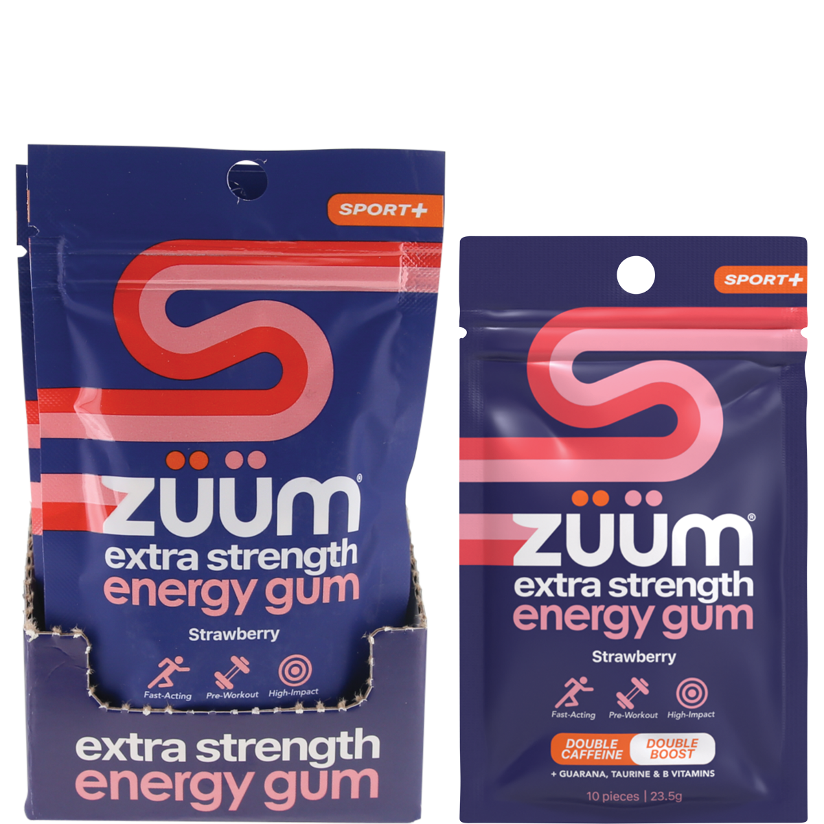 Zuum Energy Gum Extra Strength Sport Strawberry Hasta 16x10pcs
