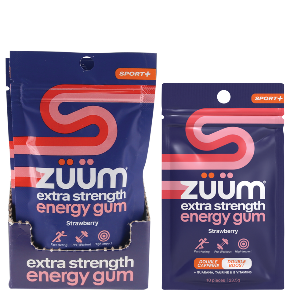 Zuum Energy Gum Extra Strength Sport Strawberry Hasta 16x10pcs