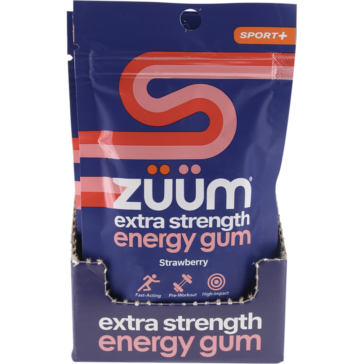 Zuum Energy Gum Extra Strength Sport Strawberry Hasta 16x10pcs