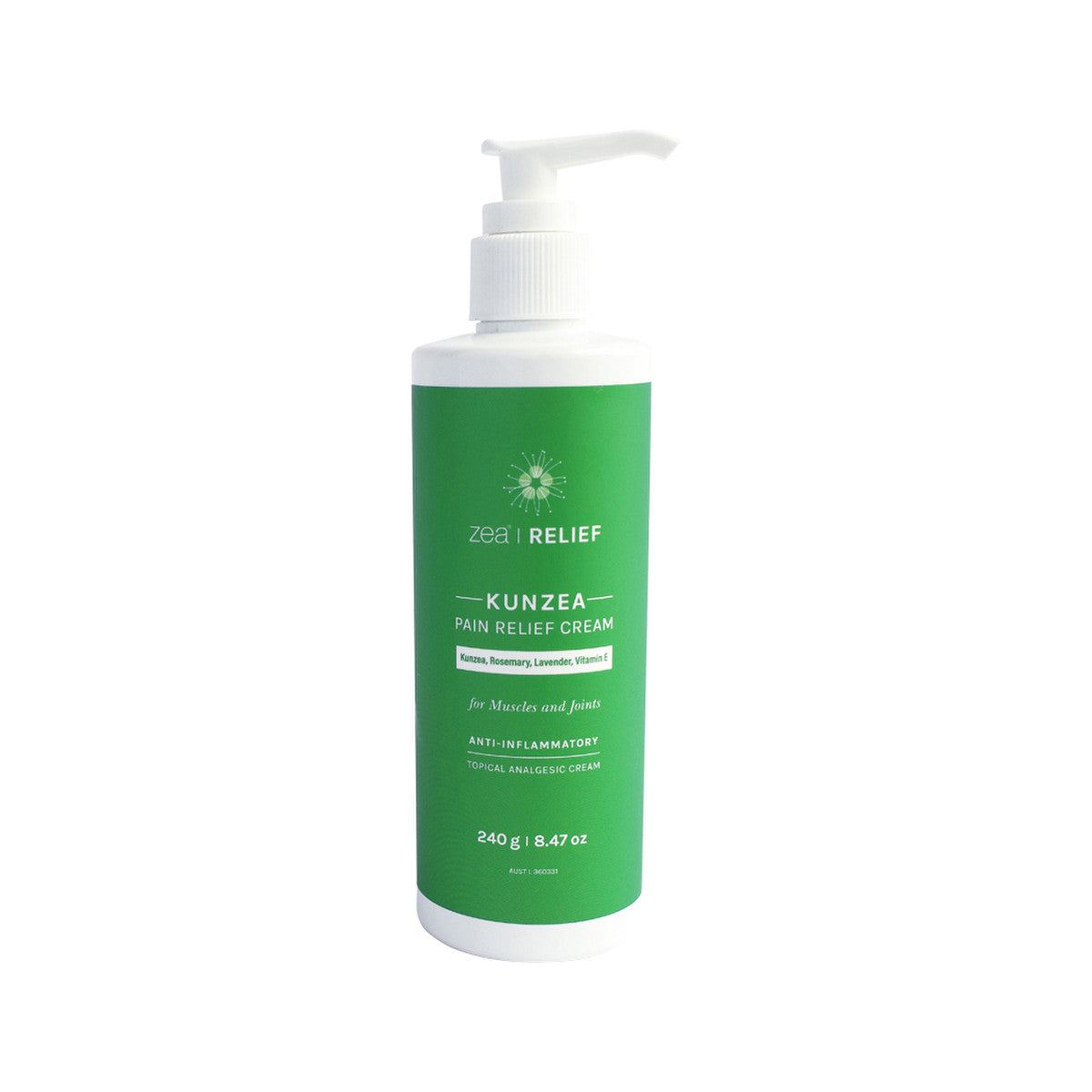 Zea Relief Kunzea Pain Relief Cream Kunzea, Rosemary, Lavender, Vitamin E Pump 240g