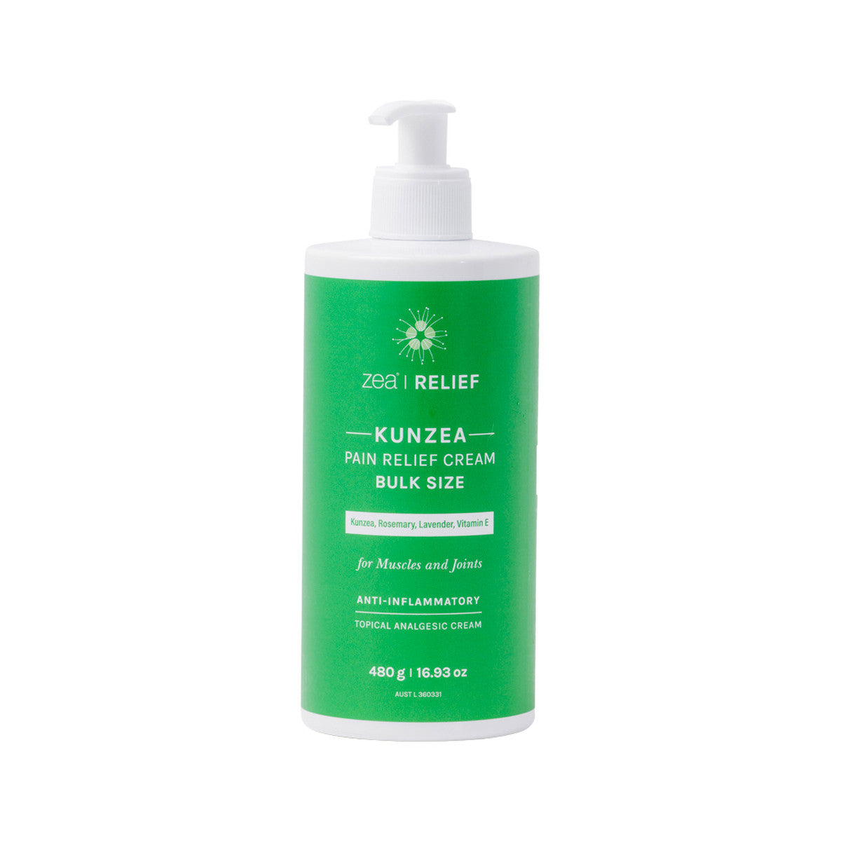 Zea Relief Kunzea Pain Relief Cream Kunzea, Rosemary, Lavender, Vitamin E Pump 480g