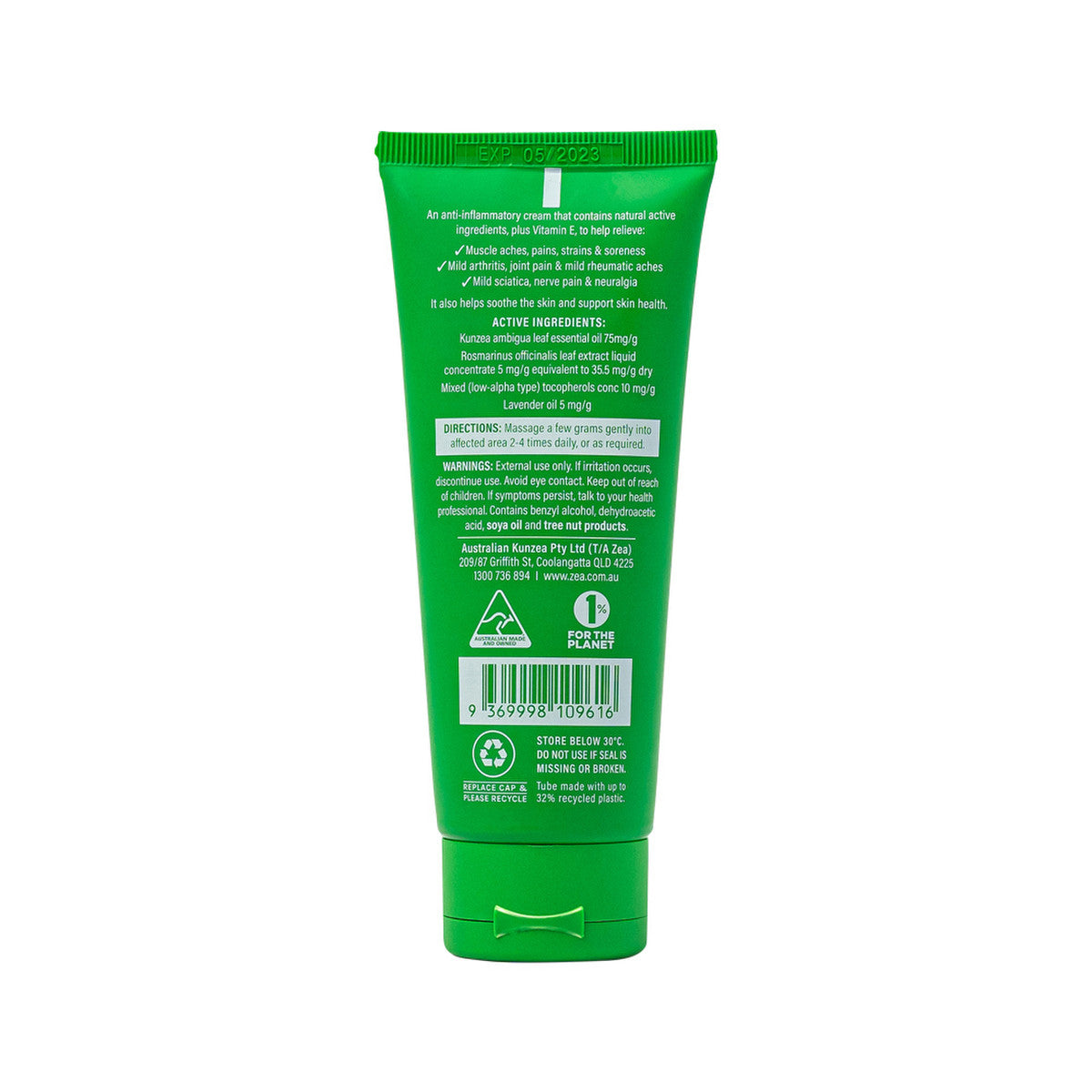 Zea Relief Kunzea Pain Relief Cream Kunzea, Rosemary, Lavender, Vitamin E Tube 50g