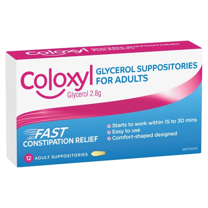 Coloxyl Glycerol Suppositories For Adults 12PK