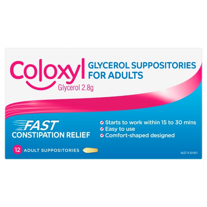 Coloxyl Glycerol Suppositories For Adults 12PK