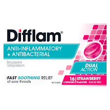Difflam Anti-Inflammatory and Antibacterial Sugar Free Strawberry 16 Lozenges