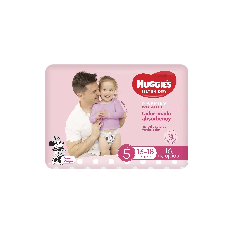 Huggies Ultra Dry Nappies Girl Size 5 (13-18kg) 16 Pack