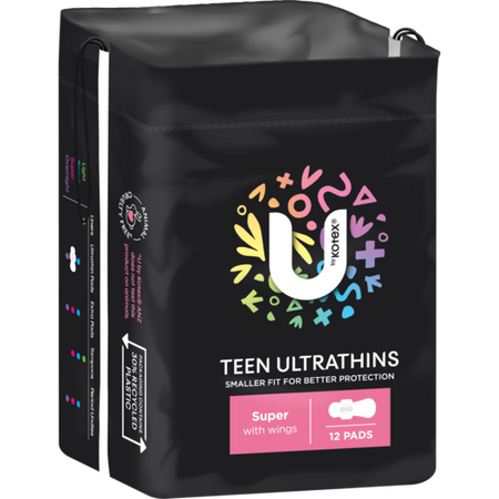 U By Kotex Teen Ultrathins Super with wings 12 Pack