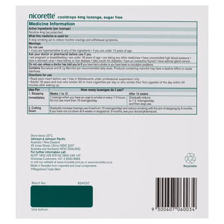 Nicorette Extra Strength Cooldrops Nicotine 4mg Icy Mint 160 Lozenges