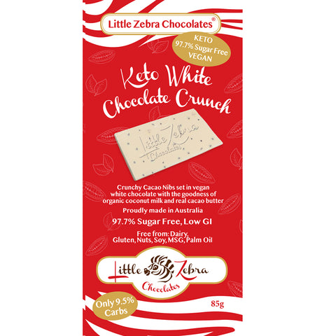Little Zebra Chocolates Keto White Chocolate Crunch 85g (Pack of 12)