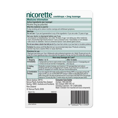 Nicorette Cooldrops Nicotine 2mg Icy Mint Regular Strength 40 Lozenges