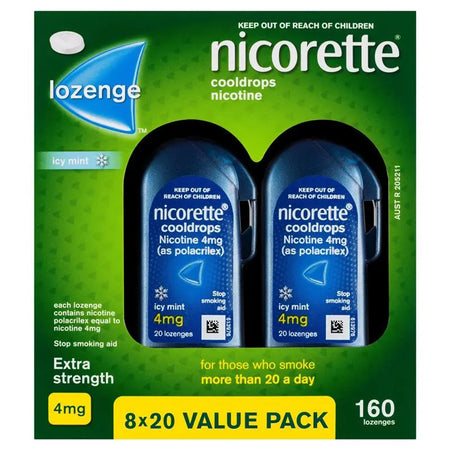 Nicorette Extra Strength Cooldrops Nicotine 4mg Icy Mint 160 Lozenges