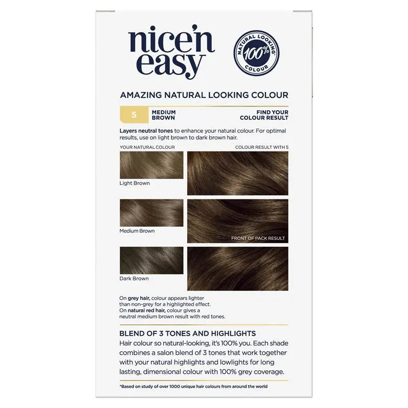 Clairol Nice 'N Easy 5 Natural Medium Brown Permanent Hair Colour 1 Pack