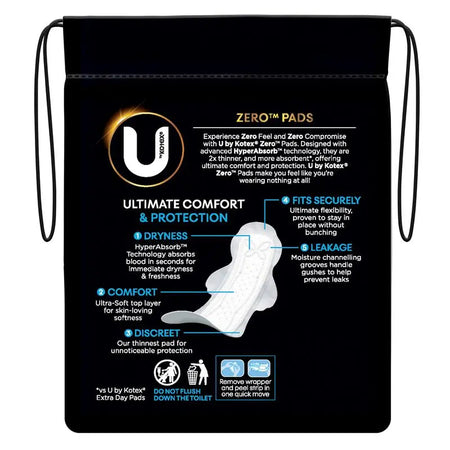 U By Kotex Pad Zero Reg Wing 12 PACK Z6