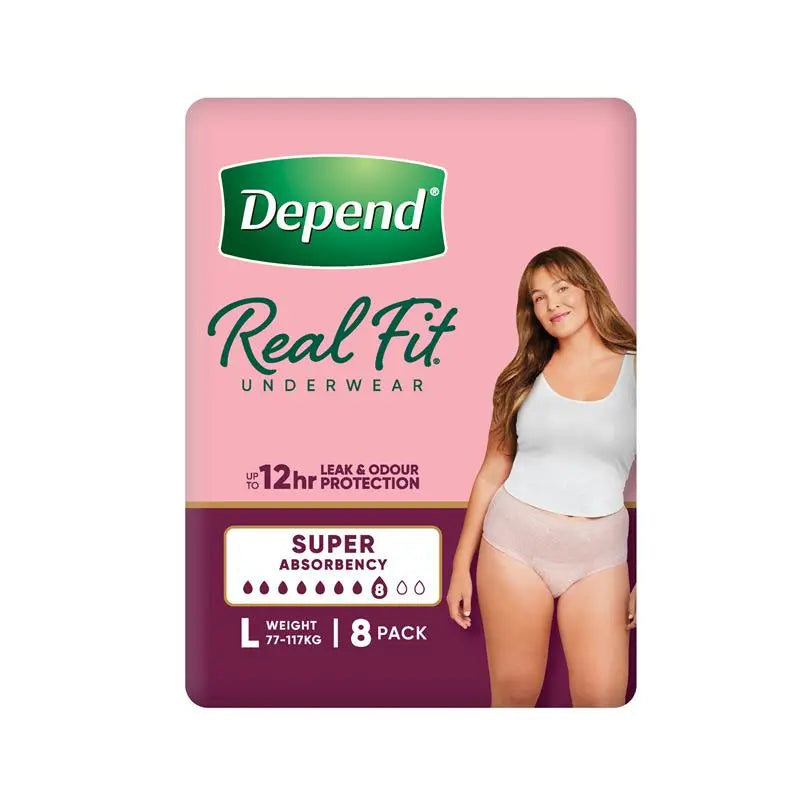 Depend Real Fit for Women Super Underwear Large 8 Pack
