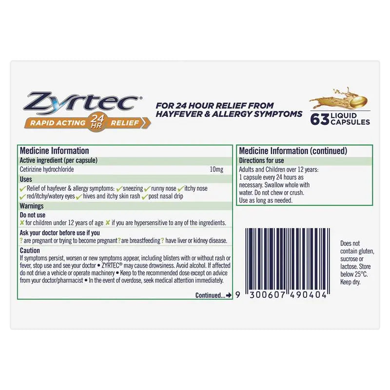 Zyrtec 10mg Value Pack 63 Liquid Capules