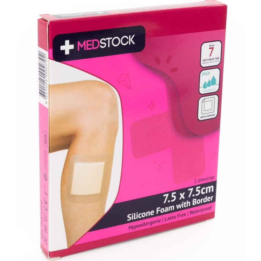 Medstock Silicone Foam W/ith Border 7.5 cmx7.5 cm 2Pk