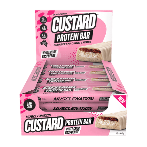 Muscle Nation Custard Protein Bar White Choc Raspberry 60g(Pack of 12)