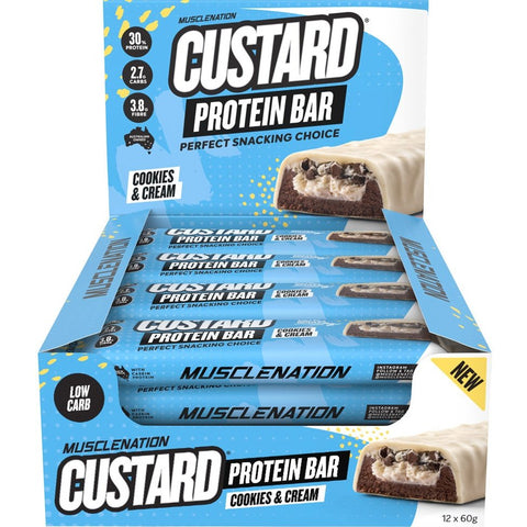Muscle Nation Custard Protein Bar Cookies & Cream 60g Pack of 12