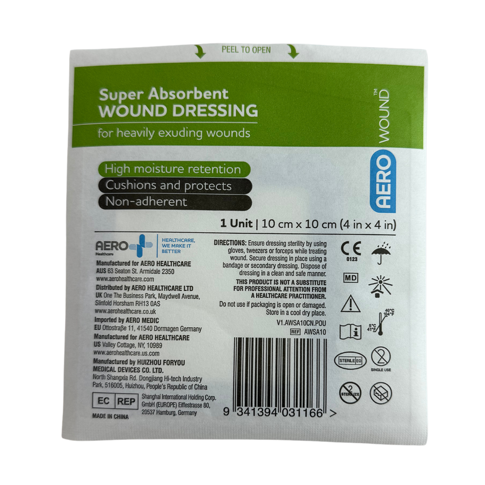 Aero Super Absorbent Wound Dressing 10cm X 10cm 10PK