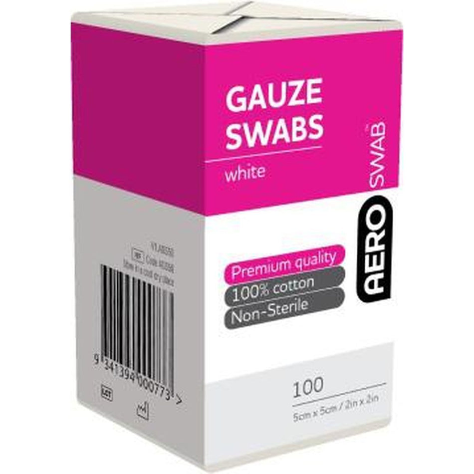 Aeroswab Gauze Swabs 5cm X 5cm 100 Pieces White