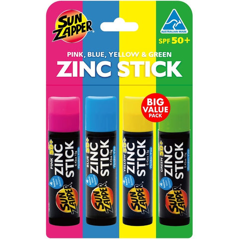 Sun Zapper Sticks Rainbow SPF 50+ Zinc Stick 4 Pack 4x12g