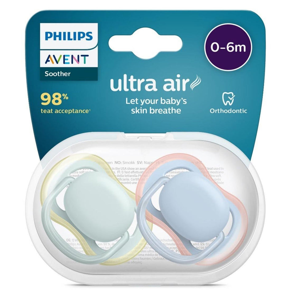 Avent Ultra Air Soother Plain Mixed 0-6 months 2 Pack - Assorted